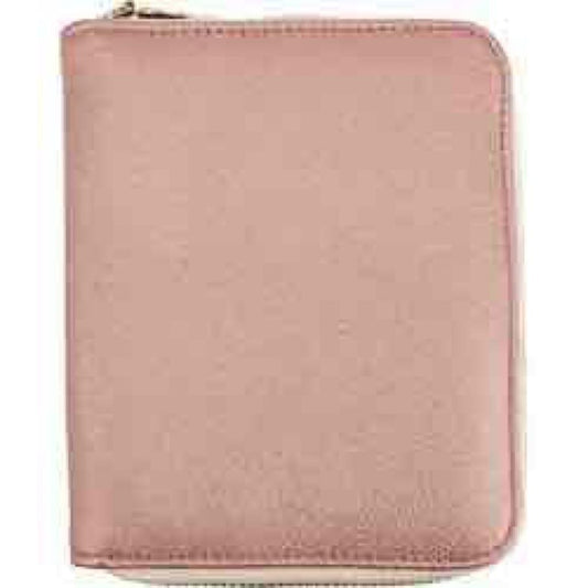 Blush Pink Leatherette Travel Case With Zipper Closure And Multiple Interior Compartments