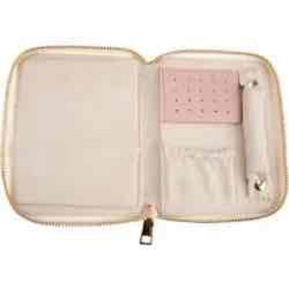 Blush Pink Leatherette Travel Case With Zipper Closure And Multiple Interior Compartments