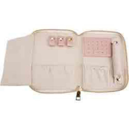Blush Pink Leatherette Travel Case With Zipper Closure And Multiple Interior Compartments