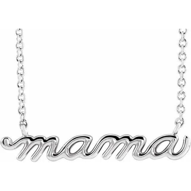 Sterling Silver "Mama" Script Necklace 18" Chain