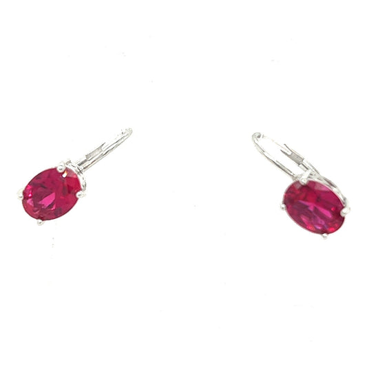 Rhodium-Plated Sterling Silver Imitation Ruby Leverback Earrings 2.6g