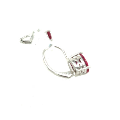 Rhodium-Plated Sterling Silver Imitation Ruby Leverback Earrings 2.6g