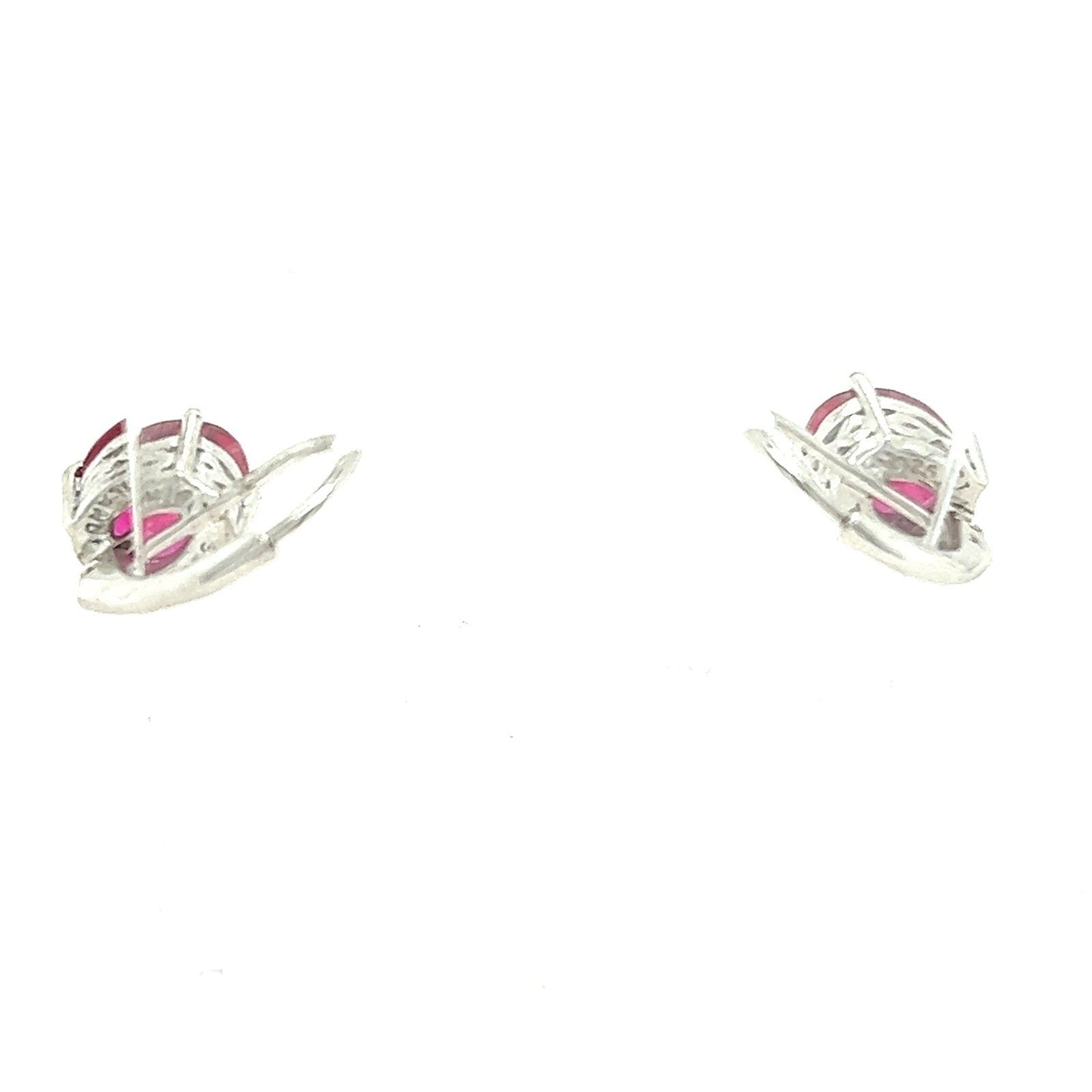 Rhodium-Plated Sterling Silver Imitation Ruby Leverback Earrings 2.6g
