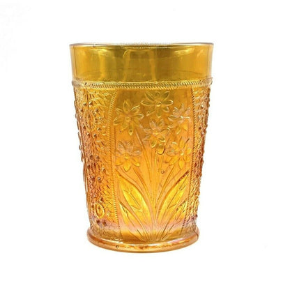 Vintage Carnival Glass Cup Iridescent Tumbler Water Marigold Orange Swirl