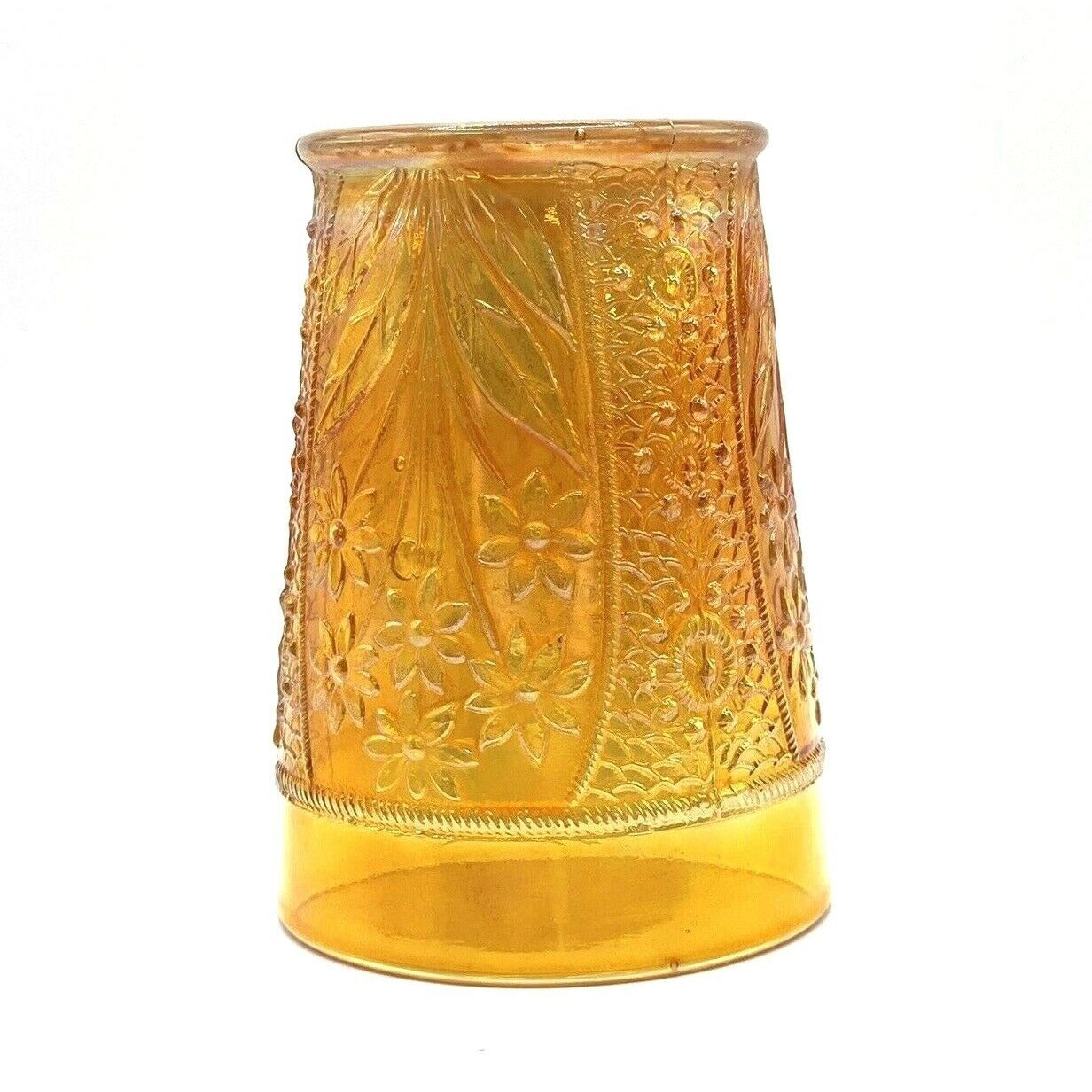 Vintage Carnival Glass Cup Iridescent Tumbler Water Marigold Orange Swirl
