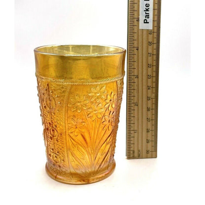 Vintage Carnival Glass Cup Iridescent Tumbler Water Marigold Orange Swirl