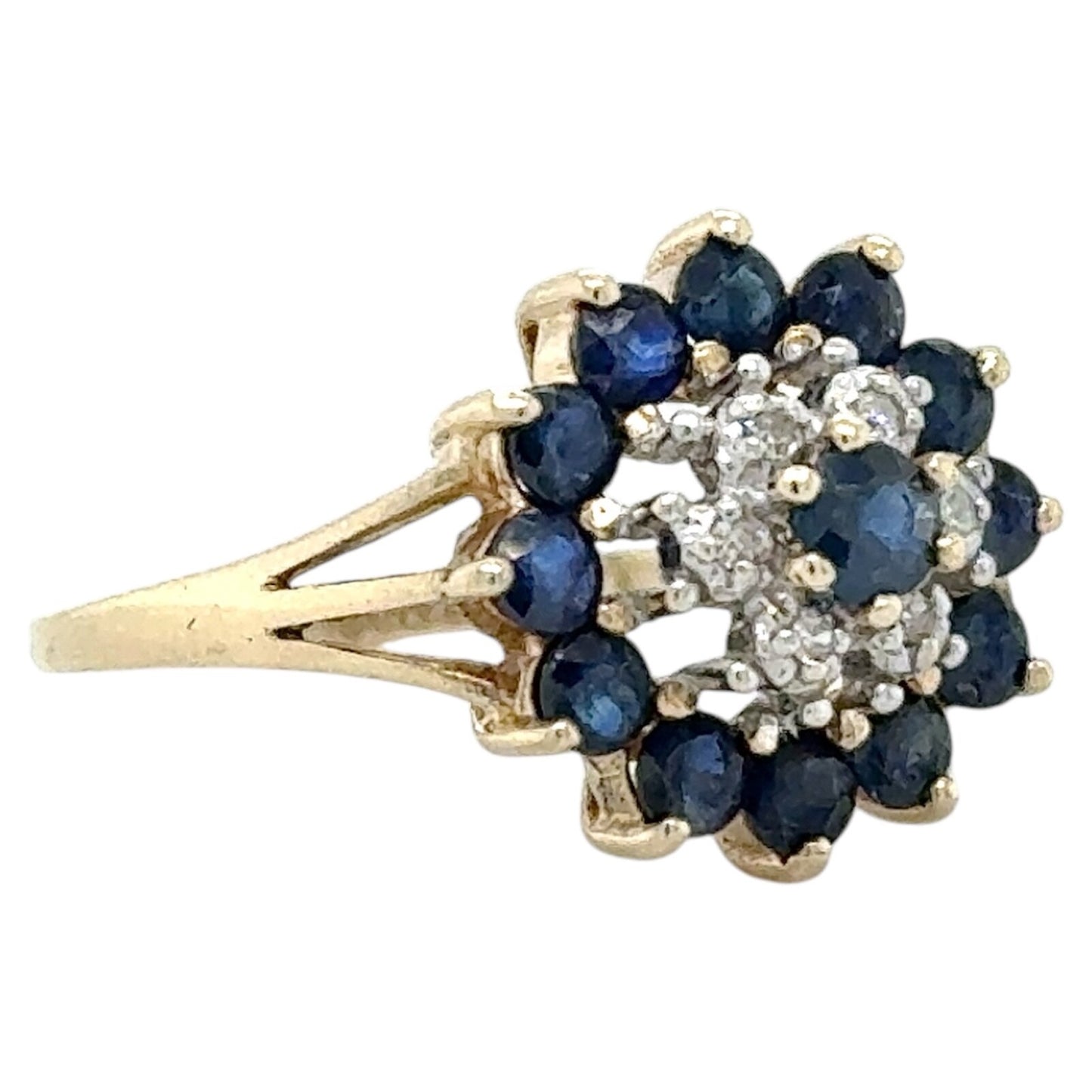 Sapphire & Diamond Cluster 10k Yellow Gold Ring 2.2g Size 6.25