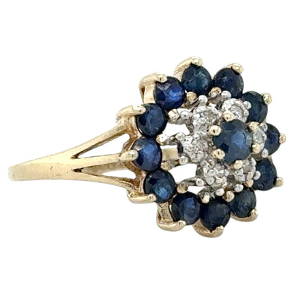 Sapphire & Diamond Cluster 10k Yellow Gold Ring 2.2g Size 6.25
