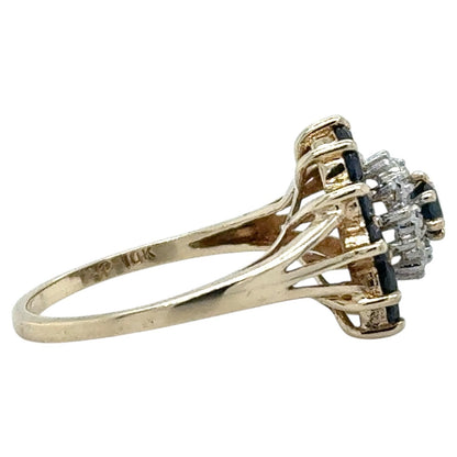 Sapphire & Diamond Cluster 10k Yellow Gold Ring 2.2g Size 6.25