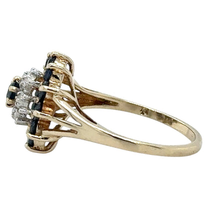 Sapphire & Diamond Cluster 10k Yellow Gold Ring 2.2g Size 6.25