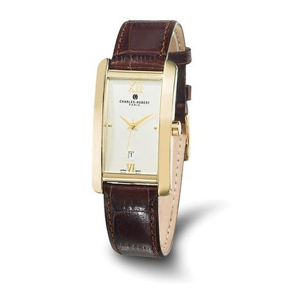 Charles Hubert Gold Tone Cream Dial Leather Band Wristwatch