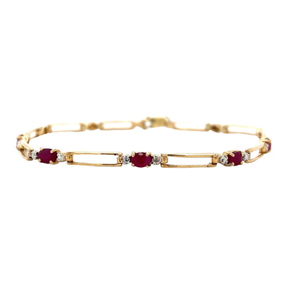 10k Yellow Gold 1.25ctw Ruby 7 inch Bracelet with Diamond Accents 3.9g