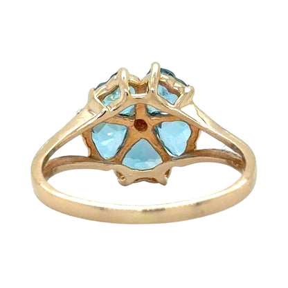 Blue Topaz & Diamond 10k Yellow Gold Floral Ring 2.1g Size 5.75