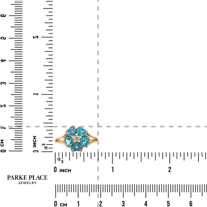 Blue Topaz & Diamond 10k Yellow Gold Floral Ring 2.1g Size 5.75