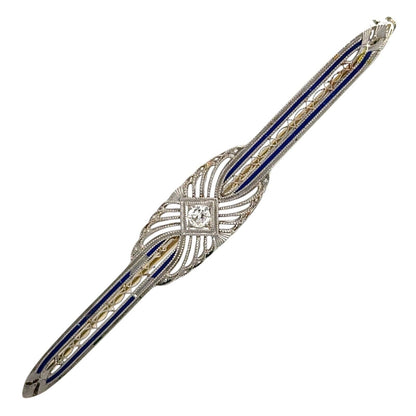 Vintage Diamond 14k White Gold Pin Brooch 4.3g
