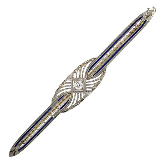 Vintage Diamond 14k White Gold Pin Brooch 4.3g