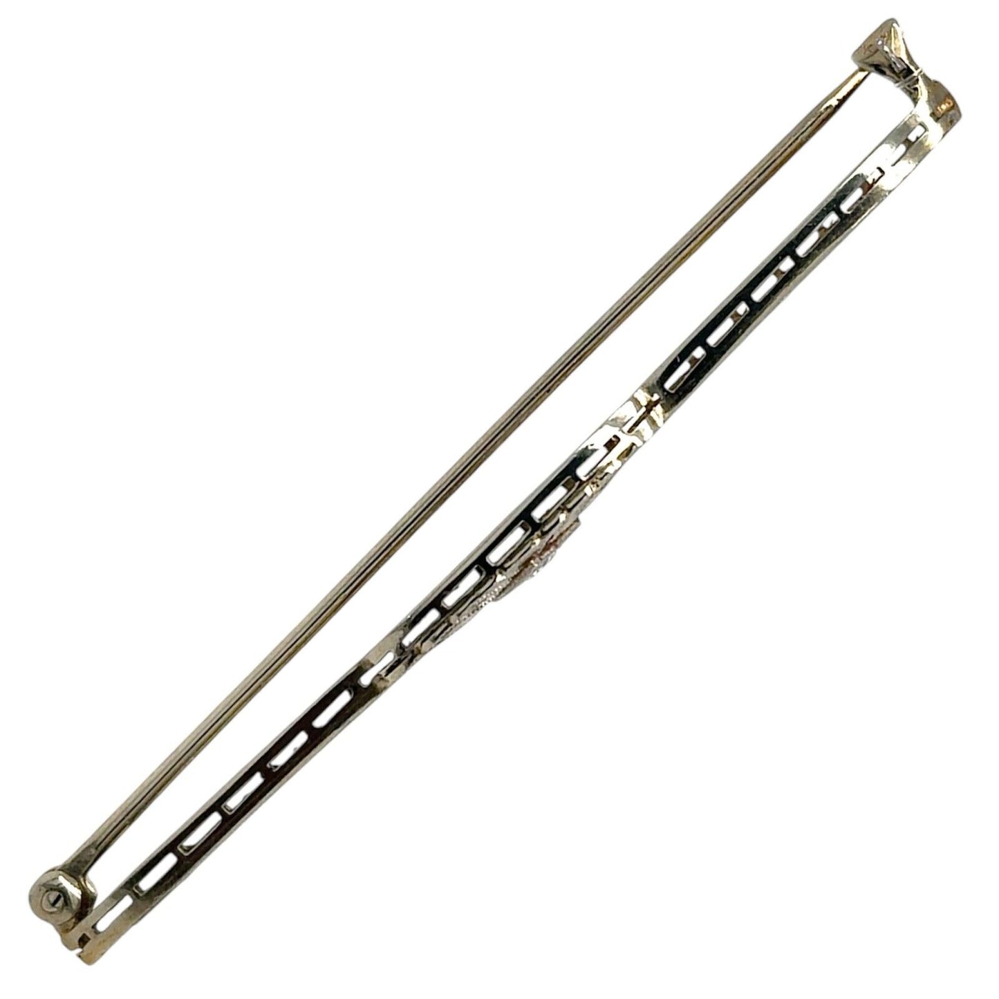 Vintage Diamond 14k White Gold Pin Brooch 4.3g