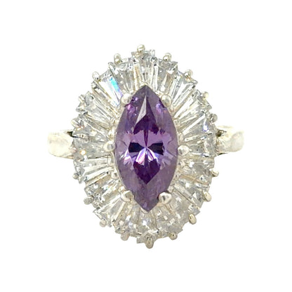 Amethyst & CZ Accents Sterling Silver Ring 3.9g Size 7