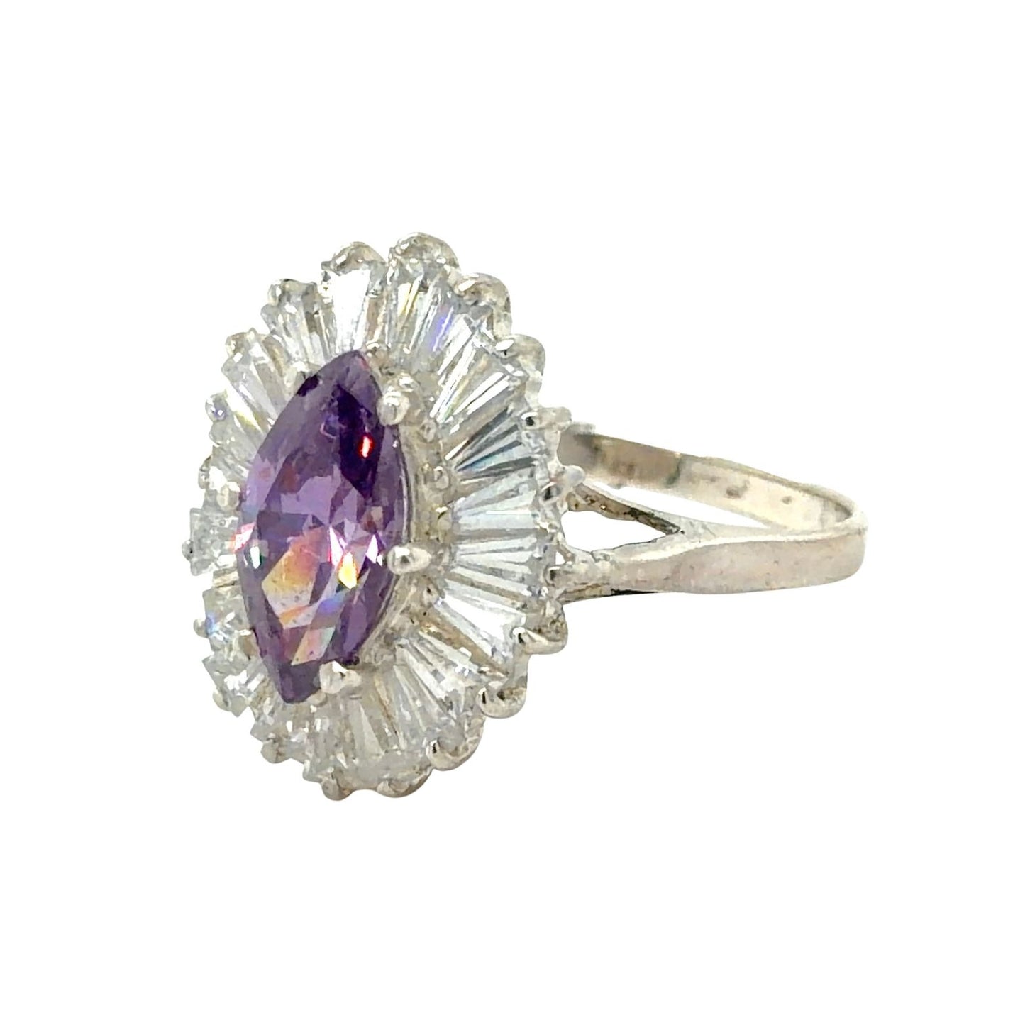 Amethyst & CZ Accents Sterling Silver Ring 3.9g Size 7