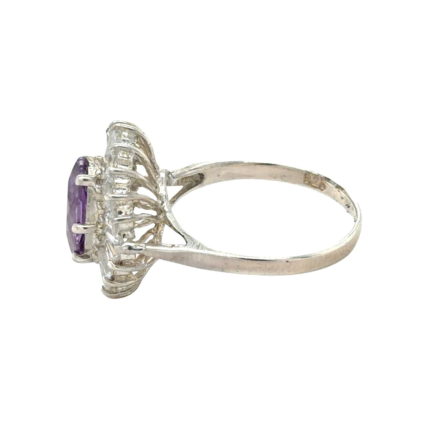 Amethyst & CZ Accents Sterling Silver Ring 3.9g Size 7