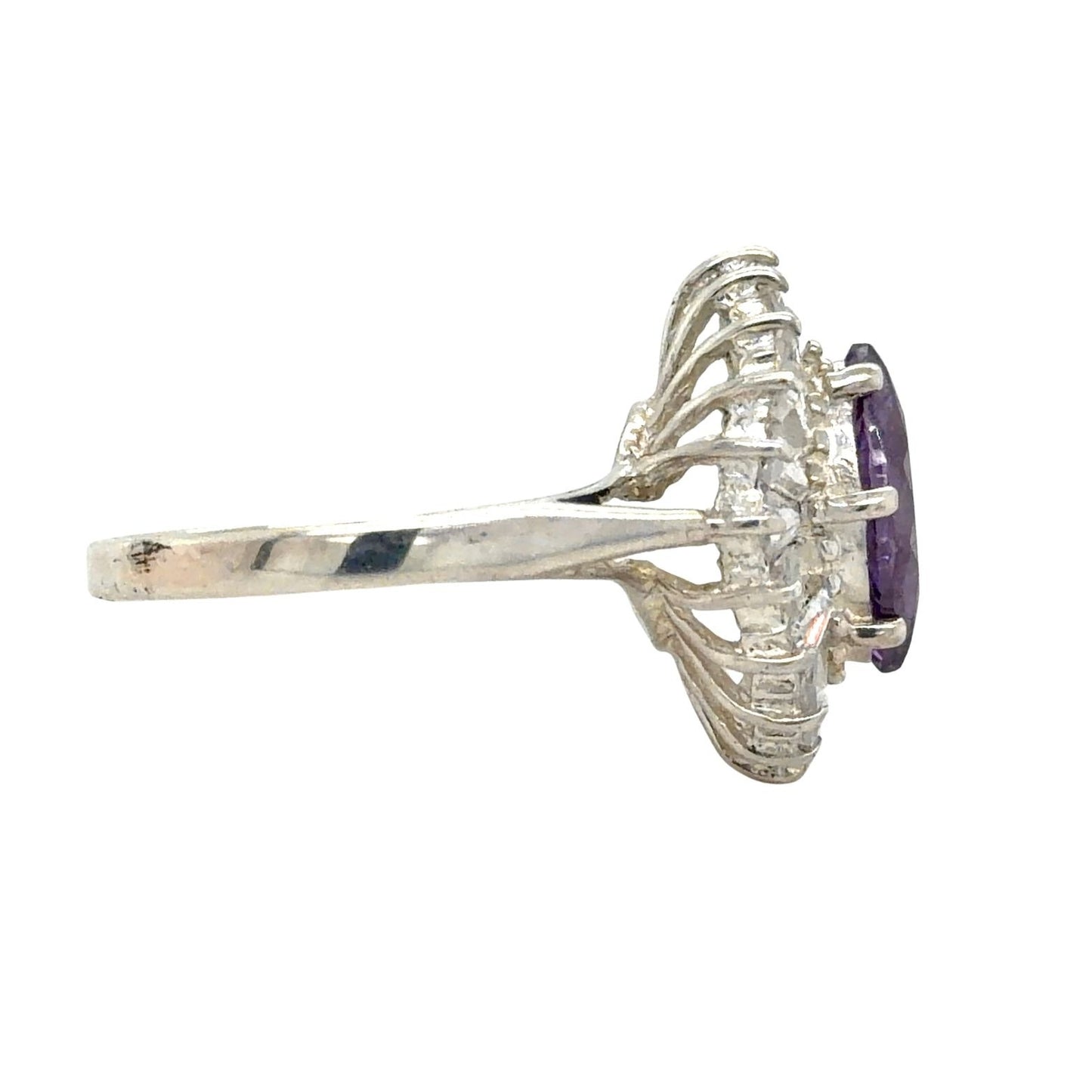 Amethyst & CZ Accents Sterling Silver Ring 3.9g Size 7