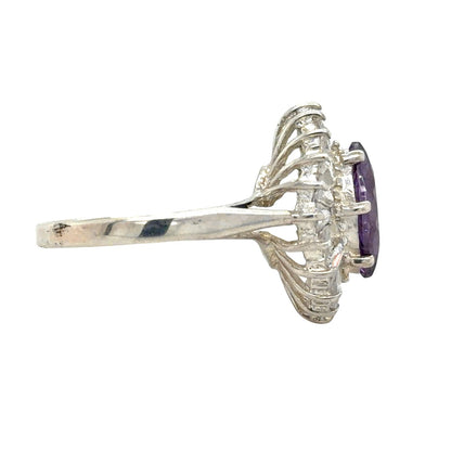 Amethyst & CZ Accents Sterling Silver Ring 3.9g Size 7