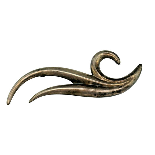 Sterling Silver Abstract Wave Brooch Pin .925 Natural Patina Vintage