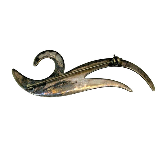 Sterling Silver Abstract Wave Brooch Pin .925 Natural Patina Vintage