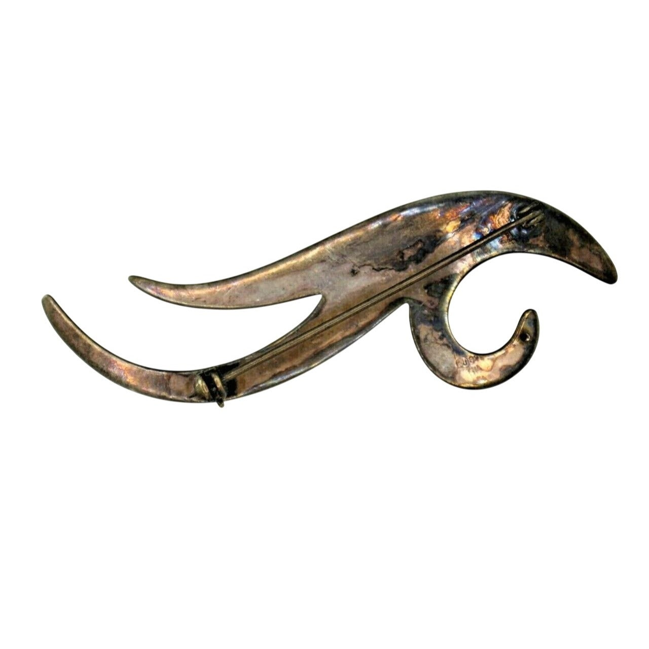 Sterling Silver Abstract Wave Brooch Pin .925 Natural Patina Vintage