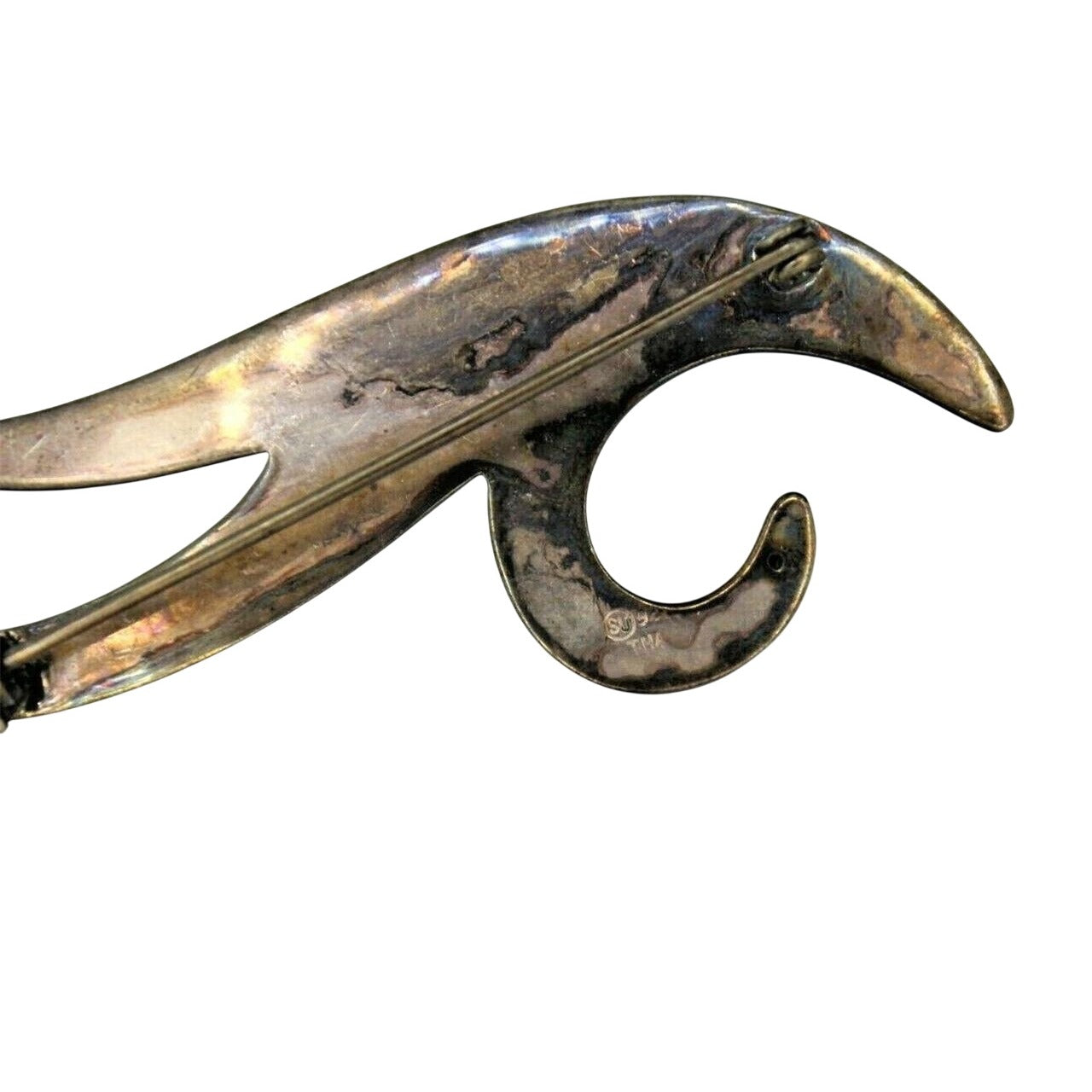 Sterling Silver Abstract Wave Brooch Pin .925 Natural Patina Vintage