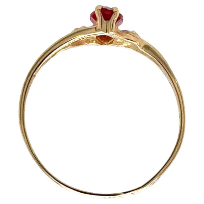Created Ruby Solitaire & Diamond 10k Yellow Gold Ring 1.3g Size 8.25