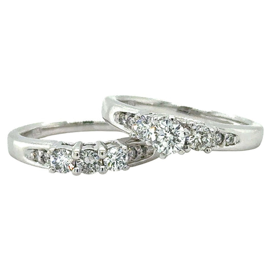 3/4ctw Diamond 14k White Gold Bridal Wedding Ring Set 8.1g Size 7 (SI1-2,G-H)