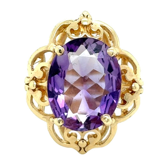 3ct Amethyst Solitaire 10k Yellow Gold Size 5.75 Ring 5.9g