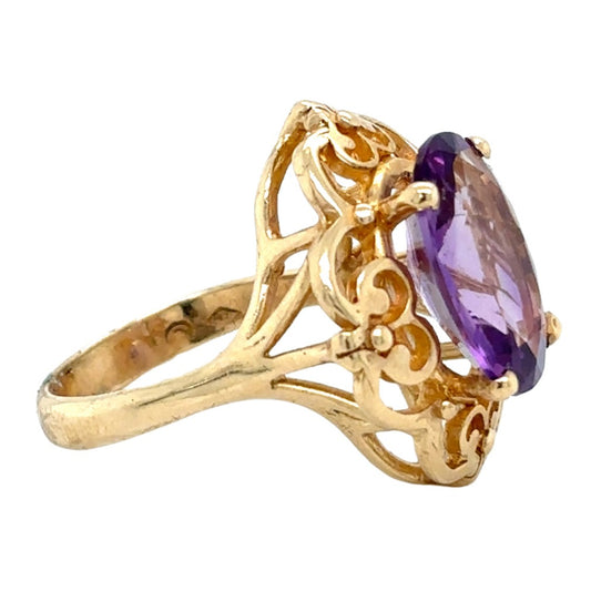 3ct Amethyst Solitaire 10k Yellow Gold Size 5.75 Ring 5.9g