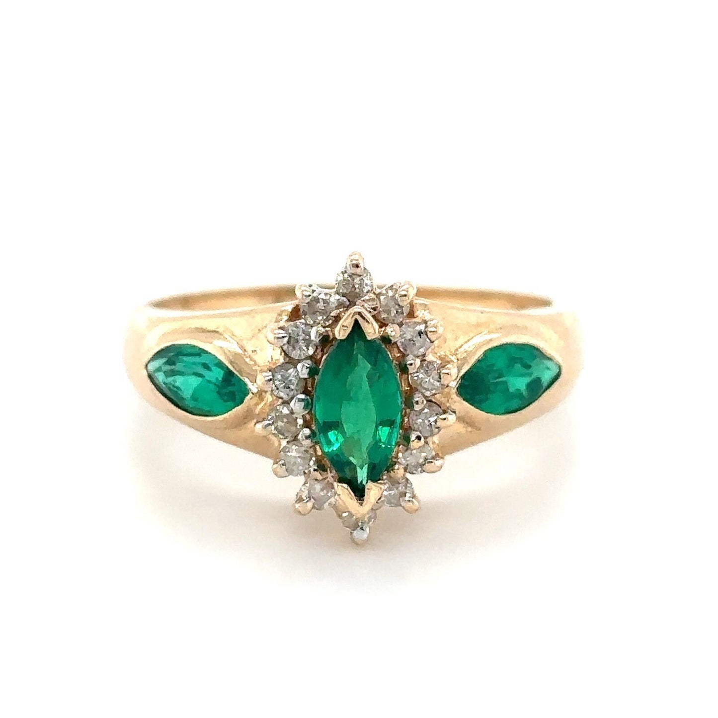 Diamond & Imitation Emerald 14K Yellow Gold Ring 2.9g Size 6.25