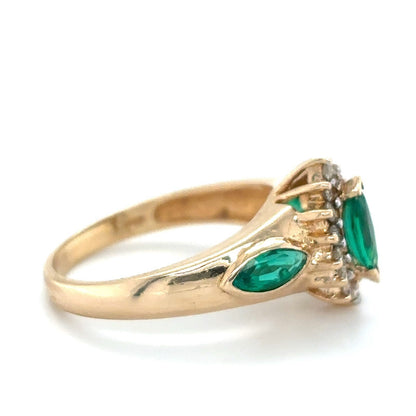 Diamond & Imitation Emerald 14K Yellow Gold Ring 2.9g Size 6.25