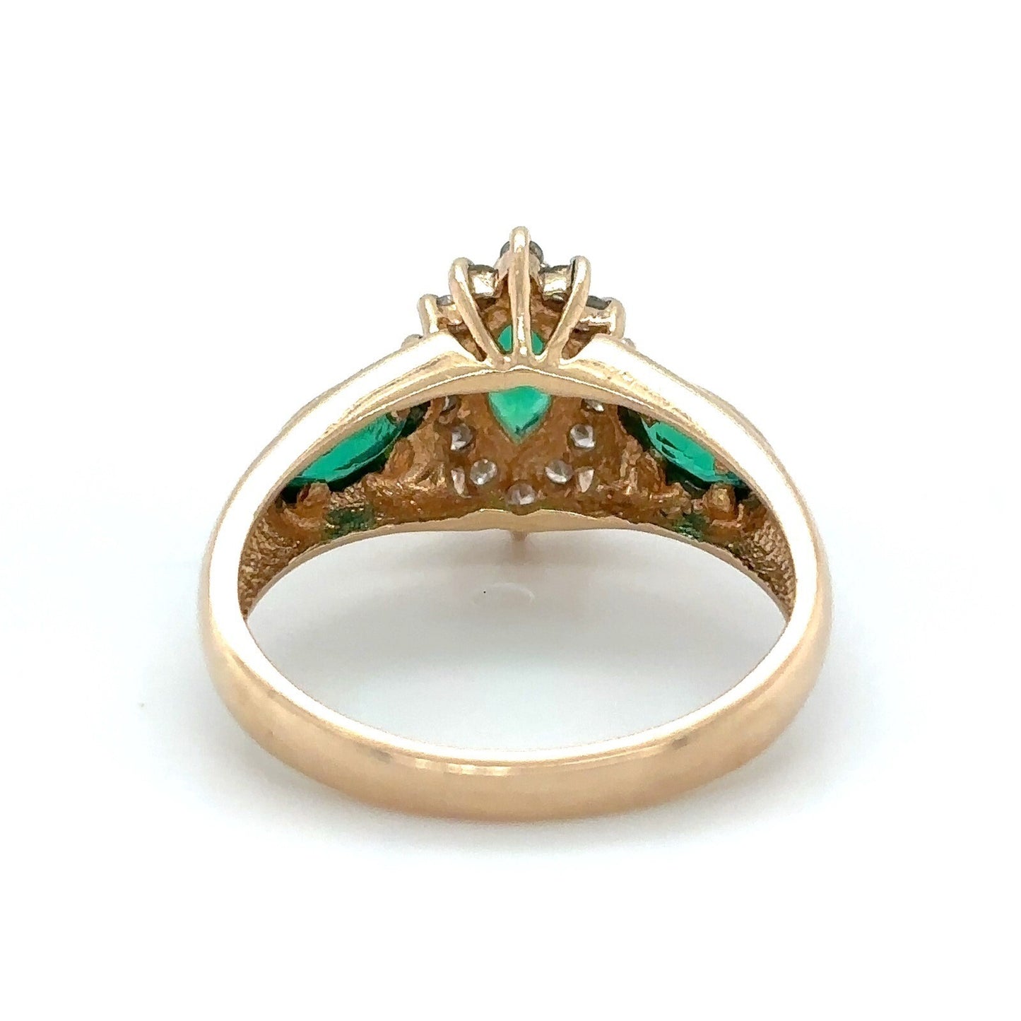 Diamond & Imitation Emerald 14K Yellow Gold Ring 2.9g Size 6.25