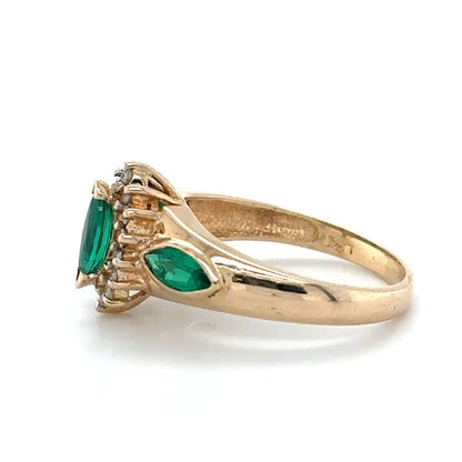 Diamond & Imitation Emerald 14K Yellow Gold Ring 2.9g Size 6.25