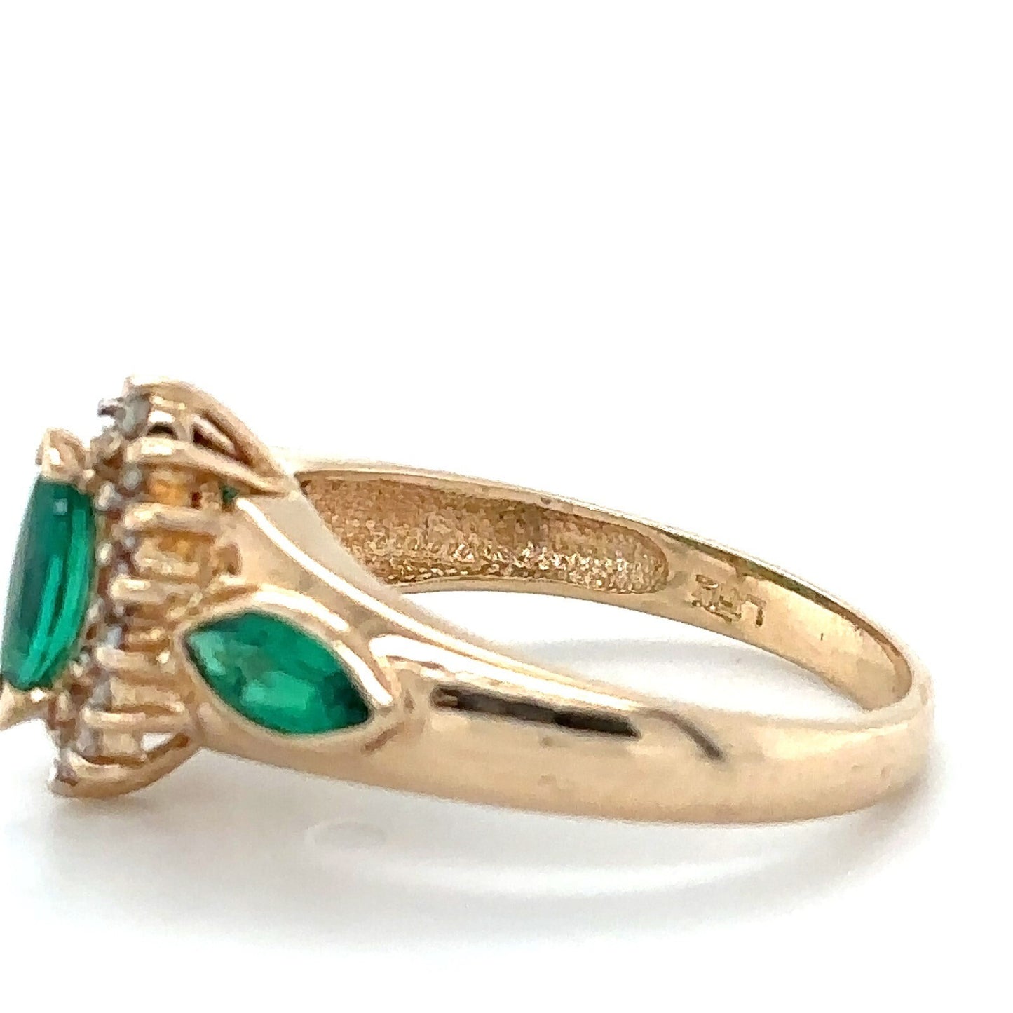 Diamond & Imitation Emerald 14K Yellow Gold Ring 2.9g Size 6.25