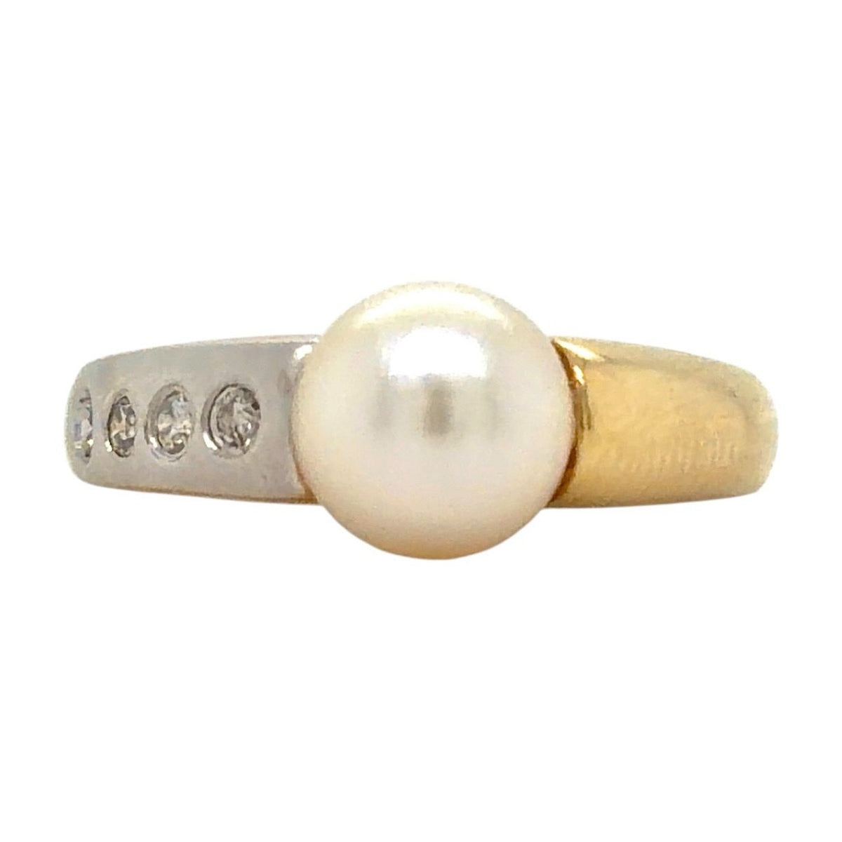 Pearl Solitaire & Diamond 14k Yellow Gold Ring 3.7g Size 6