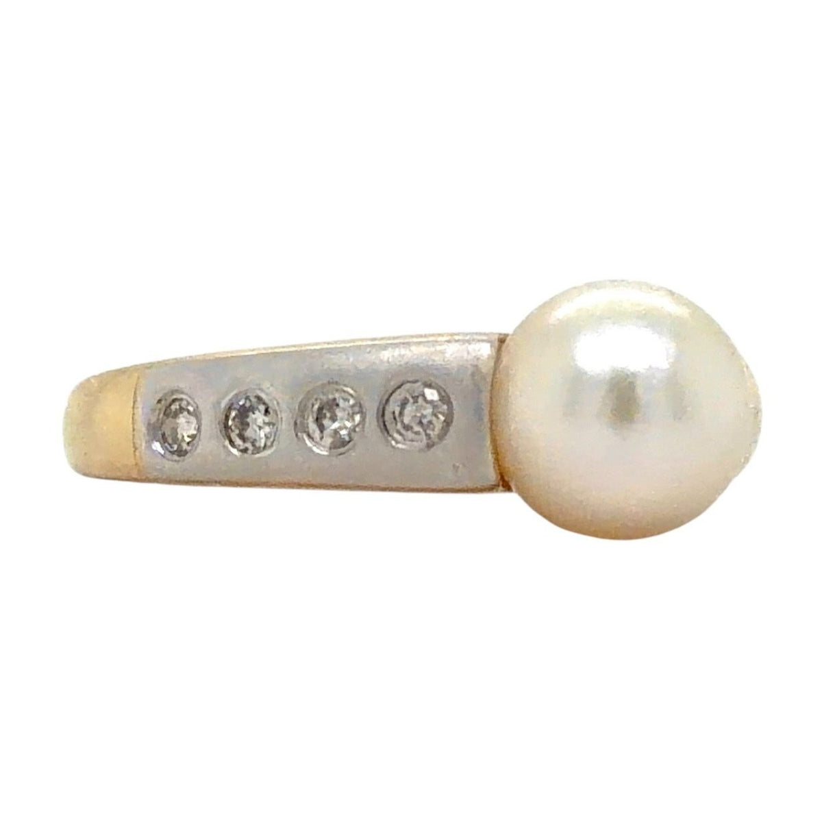 Pearl Solitaire & Diamond 14k Yellow Gold Ring 3.7g Size 6
