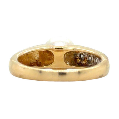 Pearl Solitaire & Diamond 14k Yellow Gold Ring 3.7g Size 6