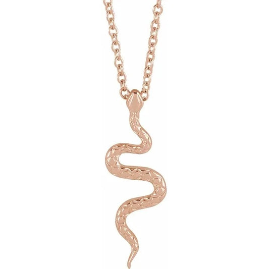 Rose Gold Snake Pendant Necklace 14k Delicate Serpent Design 16-18"