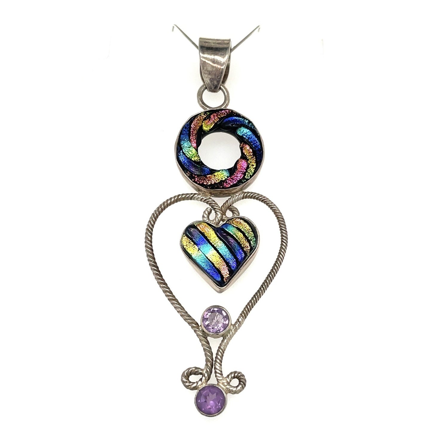 Sterling Silver Rainbow Glass Heart Pendant 15g
