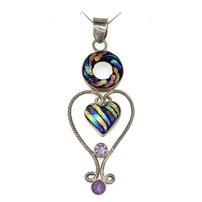 Sterling Silver Rainbow Glass Heart Pendant 15g