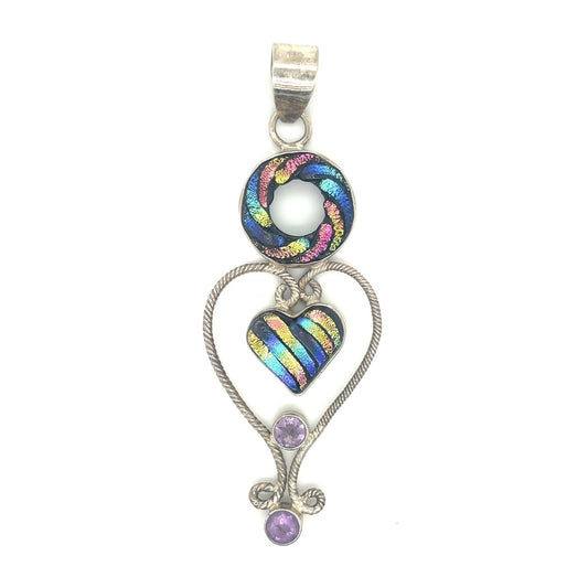 Sterling Silver Rainbow Glass Heart Pendant 15g