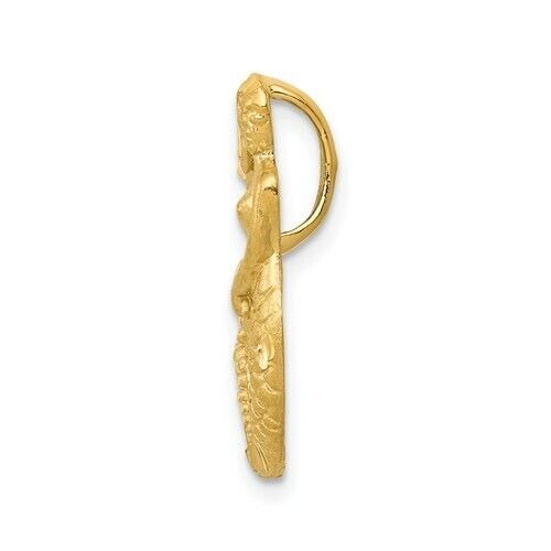 14K Yellow Gold Satin Diamond-Cut Mermaid Pendant With Open-Back Design