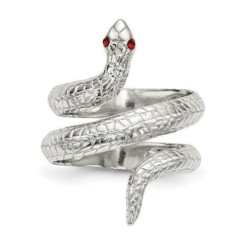 Sterling Silver Red Eye Crystal Snake Ring Size 7