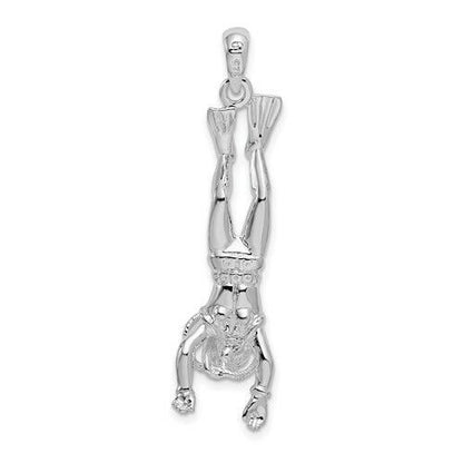 Sterling Silver Rhodium-Plated Polished 3D Female Scuba Diver Pendant 925