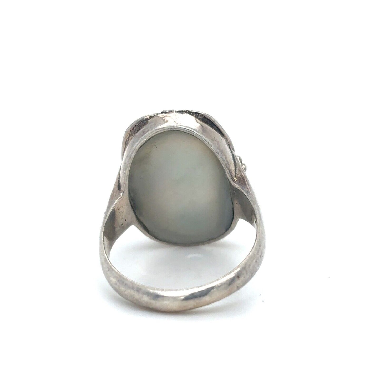 Sterling Silver Mother of Pearl with Green Quartz Accent Size 7.75 Ring 6.3g